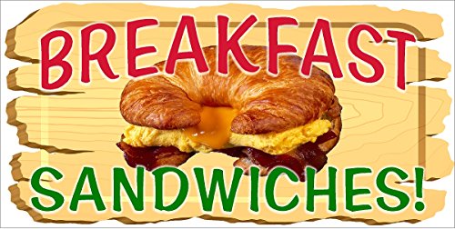 BREAKFAST SANDWICHES WOODEN BACKGROUND DESIGN FAIR CARNIVAL FOOD COURT CART 2' X 4' VINYL BANNER HORIZONTAL - Thumbnail 2