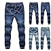 WOCACHI Mens Denim Jogger Pants Elastic Drawstring Work Trousers Casual Jeans