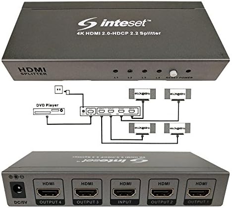 Inteset 4K, 1 to 4 HDMI 2.0 &amp; HDCP 2.2 SPLITTER-Supports full HD, 3D, HDR signals, 4k@60hz (One Input Device To Four Displays)
