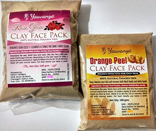 Yauvanya Clay Face Packs - Rose Glow (100 gms) + Orange Peel (100 gms)