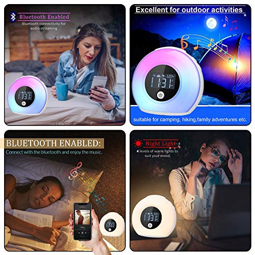 Wake Up Light Bluetooth Speaker, Table Lamp Alarm Clock, Night Light
