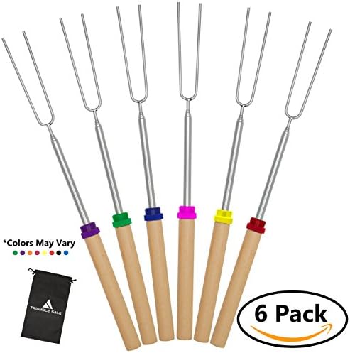 Triangle Sale Marshmallow Roasting Sticks Set of 6 Telescoping Extendable Smores Skewers For Camping, Bonfires, Campfires - Hot Dog Toasting Forks 32 Inch, Special Safe for Kids | FREE Storage Bag