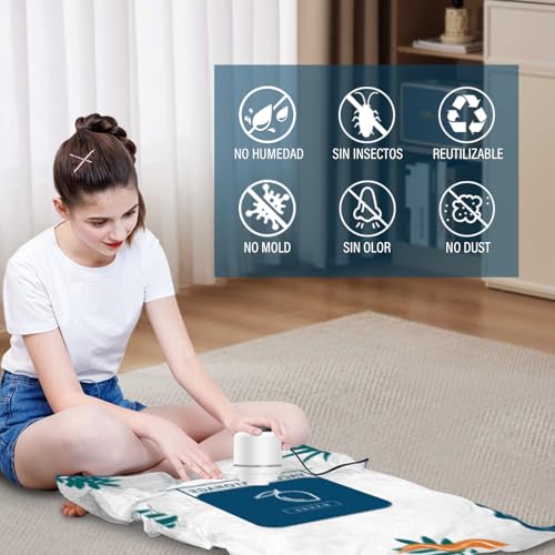 GALASALA Bolsas de Almacenamiento de Vacío 12 Pcs, Bolsas al Vacio Ropa para Viaje Reutilizables, Bolsas de Compresión con Bomba Vacio Eléctrica y mano, Ahorro Espacio para Guardar Cobijas Edredones