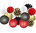 Sopeace Party Decoration Kit Black Red Gold Tissue Paper Pom Poms Flowers for Birthday Wedding Christening Frozen Theme Party Decorations for Adults Boys Girls