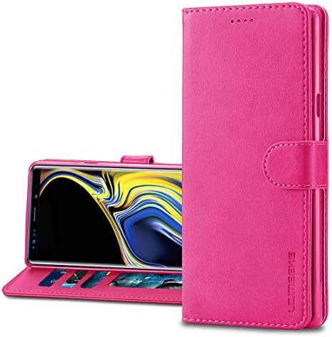 Galaxy Note 9 Wallet Case Flexible PU Leather + Soft TPU 2 in 1 Flip with Cash and Cards Holder Built-in Kickstand Magnetic Closure Cover for Samsung Galaxy Note 9 (HotPink)