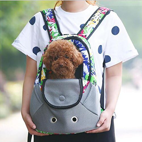 LPET Portable Double Shoulders Dog Bag Travel Pet Carrier Back Front Pack Leather+Nylon Mesh Hands Free Soft Lightweight and Safe Backpack for Small Dogs Cat (A)