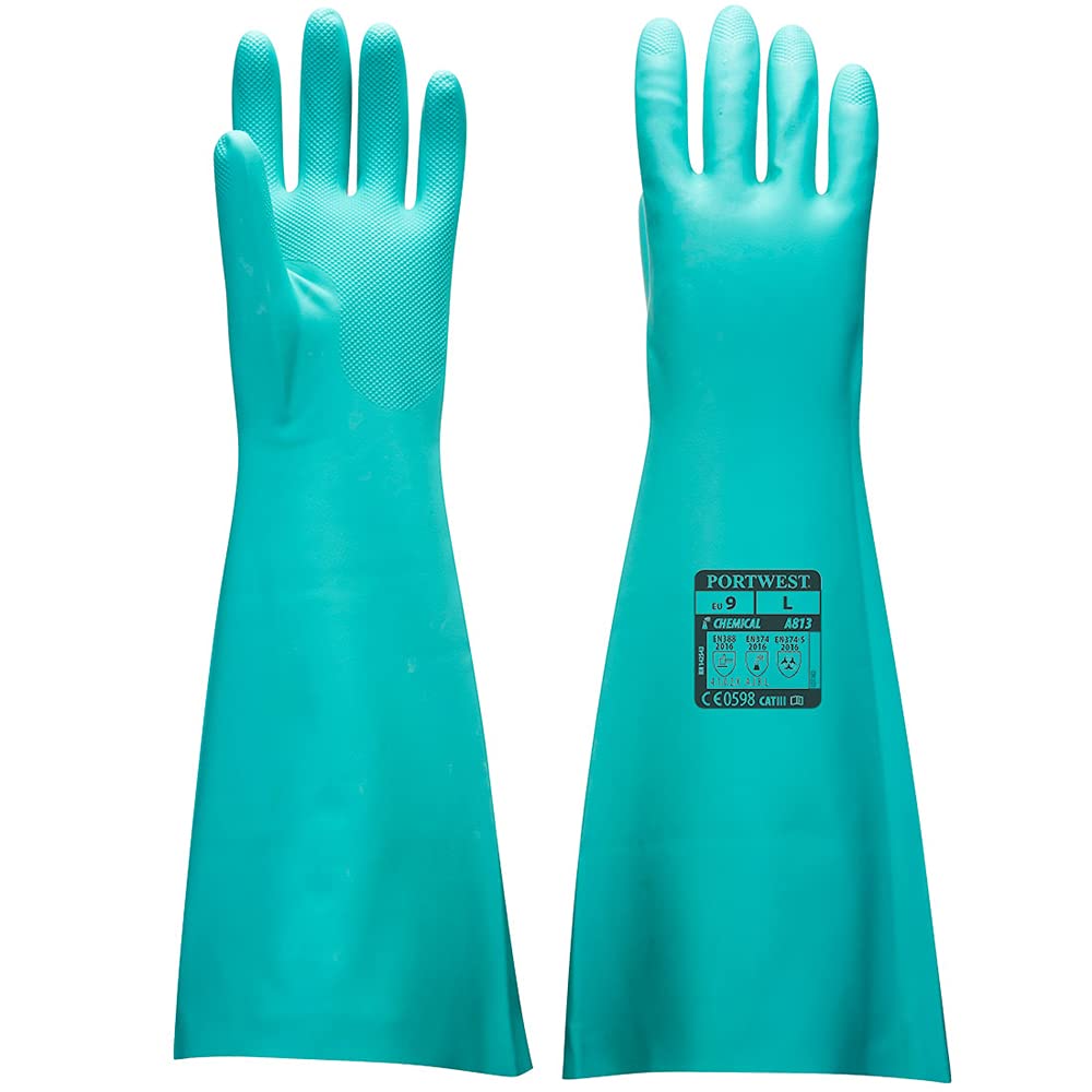 Portwest Extended Length Nitrile Gauntlet, Size: XXL, Colour: Green, A813GNRXXL