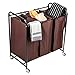 MaidMAX Laundry Sorter, Metal Rolling Heavy-Duty Triple Laundry Hamper Cart Basket with 3 Removable Bags and 4 Wheels, 2 Lockable, Brown