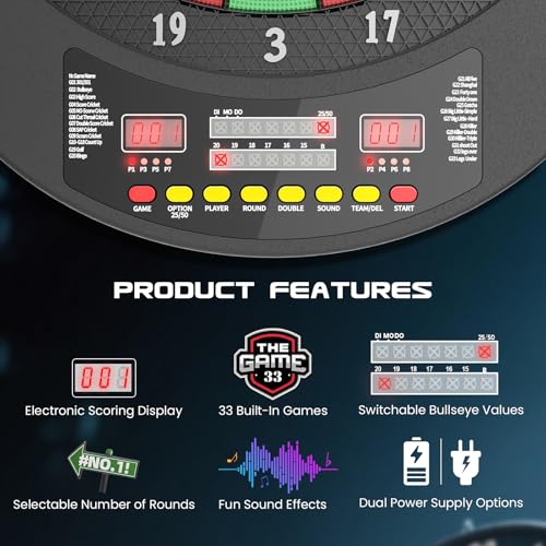 Professional Electronic Dartboard with Digital LCD Screen and Soft Tip Darts Dartboard with 27 Games, 243 Modes, Ideal for Friends, Family, Office, Clubs and Pubs Parties