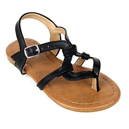 ANNA Girls Kids T Strap Thong Gladiator Strappy Flat Flip Flops Sandals (1