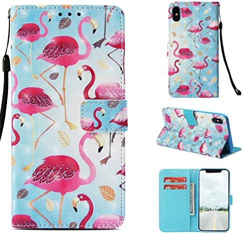 AuchSo iPhone XS Max Case 6.5 inch, 3D Premium Soft PU Leather Wallet Cover with Magnetic Stand Card Holder ID Slot Folio TPU Bumper Protective Skin Notebook Case,Flower Flamingo