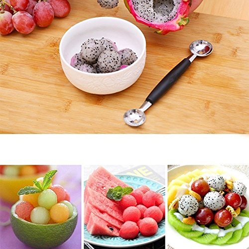 Ligntean Dessert Kitchen 1 Spoon Cream Cook Dual Stainless Ice Fruit Melon Baller Scoop - Thumbnail 3
