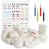 MALLMALL6 Random 20Pcs DIY Squishy Set, White Mini Squishy Cream Scented Slow Rising Kawaii Soft Food Squishy with Emoji Stickers and Colored pens as Keychain, Phone Straps, Bonus, Education Toys