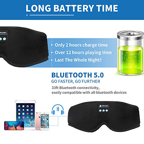 SchlafkopfhöRer Bluetooth, TOPLANET Bluetooth-Schlafmaske Timer Wireless 3d-Schlafaugenmaske, Verwendet FüR Schlaflosigkeit, Flugzeug, BüRo.