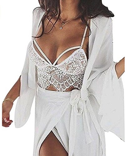 SEADEAR Women's Sexy Lingerie Super Soft Lace Bra Top Bralette Bralet Bra Bustier Crop Top(White,L) - Thumbnail 5