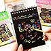 YUKKLY Scratch Art Notebooks; Scratch Art Rainbow Mini Notes; Rainbow Color Scratch Off Paper with 4 Colorful Mini Notebooks, 4 Wooden Styluses, 4 Drawing Stencils and Animal Stickers