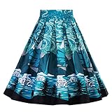 Vivibridal Women's A-Line Vintage Pleated Floral Print Midi Skirt
