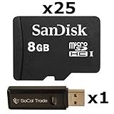 25 PACK - SanDisk 8GB MicroSD HC Memory Card SDSDQAB-008G (Bulk Packaging) LOT OF 25 with SoCal Trade USB 2.0 MicoSD & SD Memory Card Reader