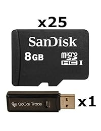 25 Pack   Tarjeta de memoria SanDisk 8 GB MicroSD HC sdsdqab 008g (Bulk embalaje) Lot de 25 con Socal Comercio USB 2.0 micosd & lector de tarjeta de memoria SD