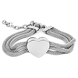 ELYA Stainless Steel Three Mesh Strands with Polished Heart Bracelet - 7.5