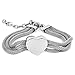 ELYA Stainless Steel Three Mesh Strands with Polished Heart Bracelet - 7.5" with 2" Extension