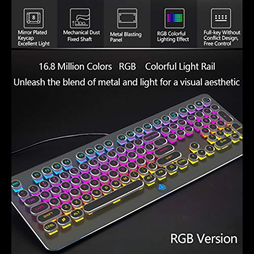 COM1950s 108Keys Retro Steam Punk Mechanical Keyboard Backlit Dustproof Fixed Axis Keyboard,Full Key Without Conflict Punk Gaming Office Computer Keyboard (Black, 108Keys)