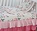 Pink Floral Ruffle Baby Minky Blanket Water Color, Pink Floral Nursery Crib Skirt Set Baby Girl Crib Bedding (4 Pieces Set)