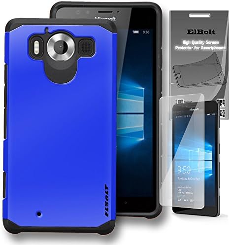 Microsoft Lumia 950 Dual Layer Slim Armor Series Case by ElBolt - Blue with Free HD Screen Protector