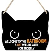 Welcome To The Bathroom Sign Christmas Black Cat Bathroom Decorations, Funny Black Cat Decor, Unique Bathroom decor Wood Hanging for Home Office 12 x 10 Inch
