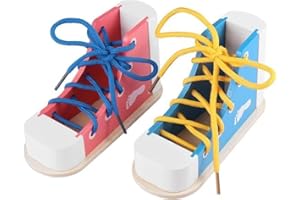 MIKILY‘S Mikily's Learn to Tie Shoes for Kids - Wooden Lacing Toy Shoe Tying & Practice Kit - Knot Tying Tool, Pick&blue