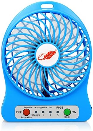 Tirux 4-inch Vanes 3 Speeds Portable Mini USB Rechargeable Cooling Palm Leaf Fan Blue