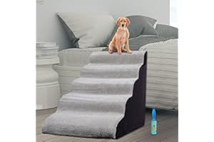 MALOROY Dog Stairs for High Beds, Extra Wide Dog Steps for Small Large Dogs, 5 Tier Pet Stairs/Ramp for High Bedsides/Couch Climbing, Non-Slip Pet Dog Ramp for Older Injure Pets, Grey