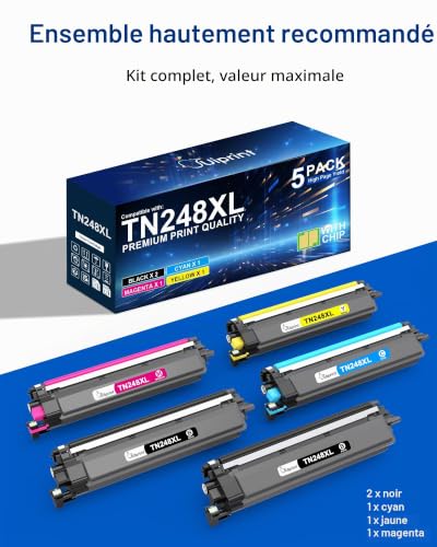 Pack of 5 TN248XL TN248 XL Toner Cartridges Compatible with Brother TN 248XL TN-248XL for DCP-L3560CDW MFC-L3760CDW MFC-L3740CDWE MFC-L8390CDW HL-L3240CDW HL-L3220CWE MFC-L8340CDW DCP-L35220CWE | TN 248XL Cartouches d'encre Toner Compatibles pour Brother MFC-L3760CDW DCP-L3560CDW DCP-L3520CDWE DCP-L3520CDW MFC-L8390CDW