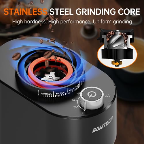 SOWTECH Antistatic Conical Burr Coffee Grinder, Adjustable Burr Mill with 38 Precise Grind