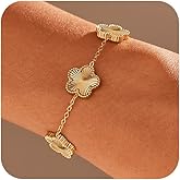 UOOANUO Double Sided Four Leaf Clover Bracelet for Women 18K Gold Plated Stainless Steel Link Bracelet Wrist Jewelry