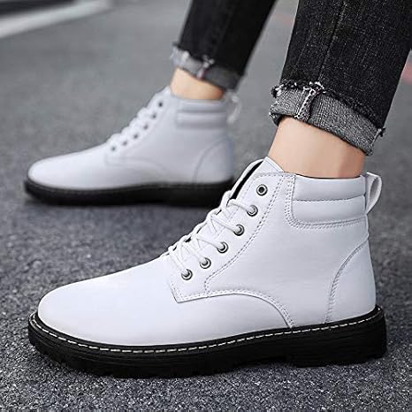 Amazon Co Jp メンズマーティンのブーツ 黒 白ファッションアンクルブーツヴィンテージ砂漠のブーツ レースアップフラットレザーアウトドア滑り止めスニーカー作業靴 白 41 ホーム キッチン