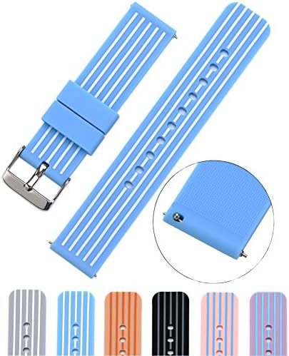 Cumeou 20mm Silicone Replacement Quick Release Watch Band Strap with Adjustable Metal Buckle for Huawei Watch 2/Pebble Time Round Large/Samsung Gear S2 Classic/Samsung Gear Sport