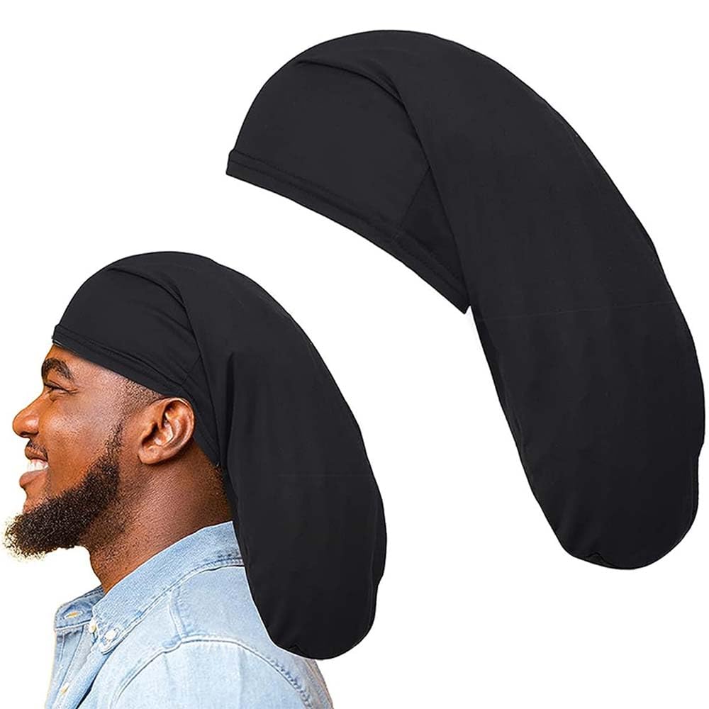 Dreadlock Cap for Long Hair - Unisex Wide Stretchable Sleeping Bonnet, Head Wraps, Hair Accessories for Men and Women With Dreads - Black