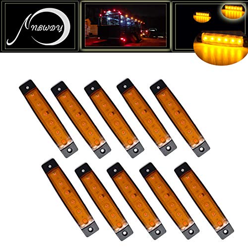 NBWDY 10pc 3.8" 6 LED amber Side Marker Lights, amber Trailer Marker Lights, Rear Side Marker Lamp Amber, Led Marker Lights for Trucks, Cab Marker, RV Marker light amber