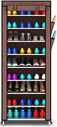 Sundry Mall 10-Tier Portable Shoe Rack with Fabric Cover 27-Pair Space Brown (English instruction in the fourth picture)