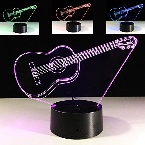 SUPERNIUDB 3D Guitar Model Illusion Night Light Table Light 3D Lamp Table Lamp 3D LED USB 7 Color Change LED Table Lamp Xmas Toy Gift