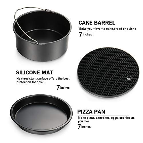 Air Fryer Accessories 8pcs for Gowise Phillips Cozyna Deep Fryer Accessories Set with Cake Barrel, Pizza Pan, Metal Holder, Skewer Rack, Silicone Mat, Silicone Brush, Food Tong, Oil Brush - Thumbnail 3