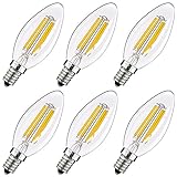 LED Candelabra Bulbs with E12 Base Dimmable E12 LED Bulbs 40W Equivalent Halogen Replacement 2700K Warm White 4W Filament Candle Light Bulbs with 400 Lumen 6 Packs by COOWOO