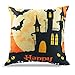 Kitette WEYON Happy Halloween Throw Pillow Covers 18 x 18 Inch Owl/Bat/Witch/Castle Theme Sofa Home Decorative Cotton Linen Cushion Covers Set of 4