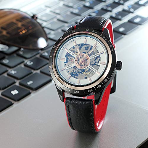 YEZIJIN Motorcycle Design Transparent Red Black Belt Waterproof Men's Automatic Watch Under 20