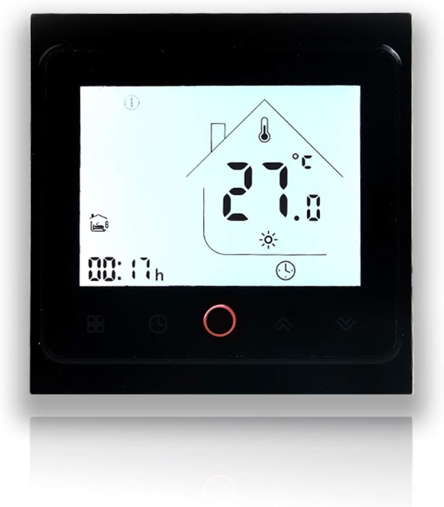 BecaSmartSeries 002 Touch Screen Room Thermostat Four Pipe for Air Conditioning Fan Coil with WiFi Connection for Support Intelligent Voice (Four Pipe,Full Black(WiFi))
