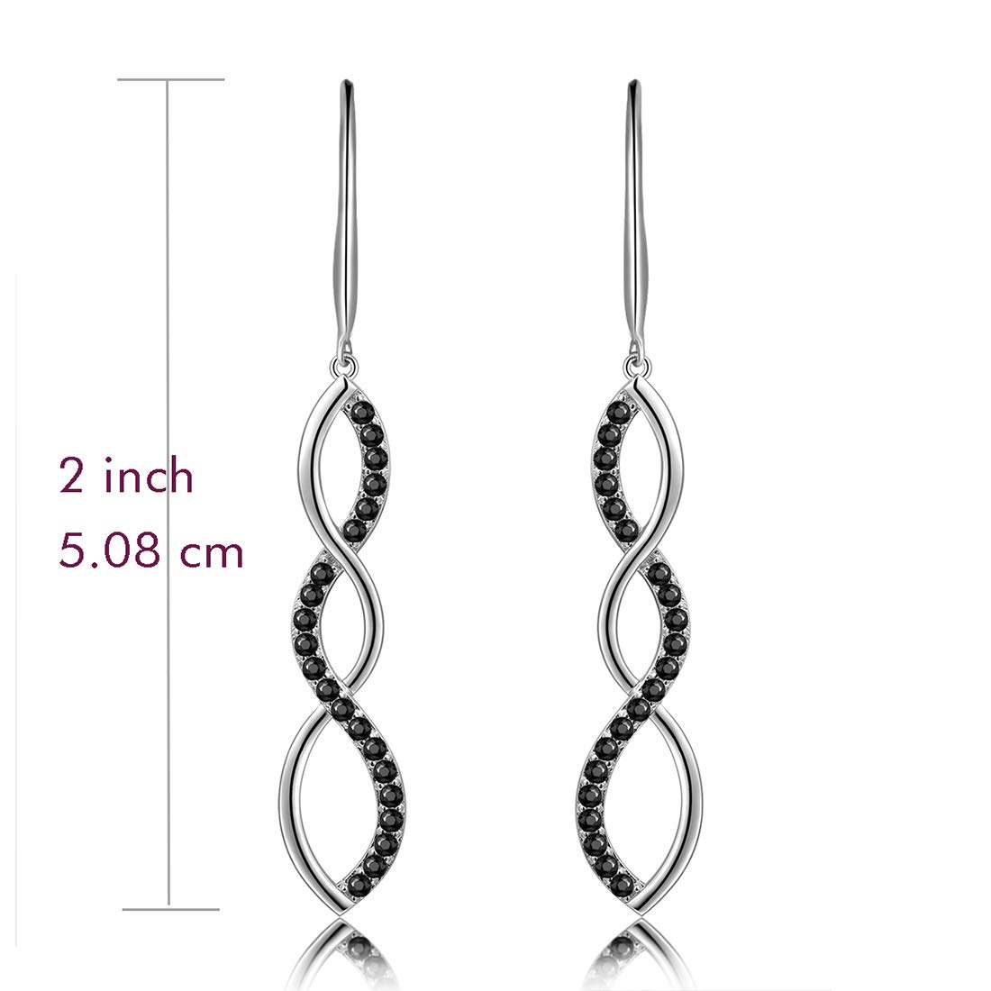 Women\'s Silver Earring Black Drops, Swirl Twist Pendant, Hook Earrings DE0062K