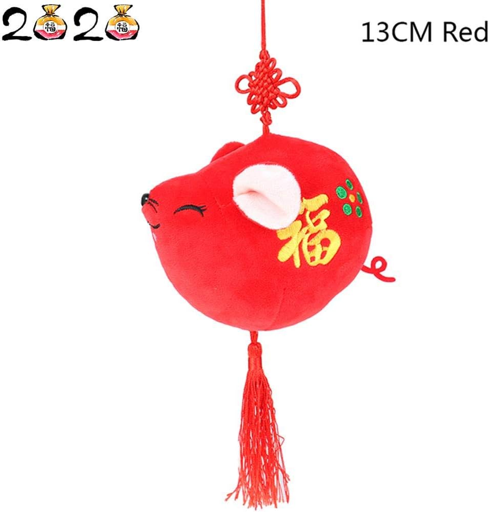 Poluka 1Piece Rat Mascot Plush Pendant Toy Chinese Knot Pendant Creative Soft Rat Stuffed Doll Pendants 2020 Year of The Rat New Year Gift Home Hanging Decoration,13CM/5",Red