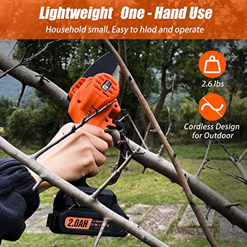 THANOS Mini Chainsaw Cordless,4 inch Electric Chainsaw,Brushless motor,One-Hand Operated Portable Pruning Chain Saw with 2 Batteries & Chains,for Garden Trimming Branch Wood Cutting