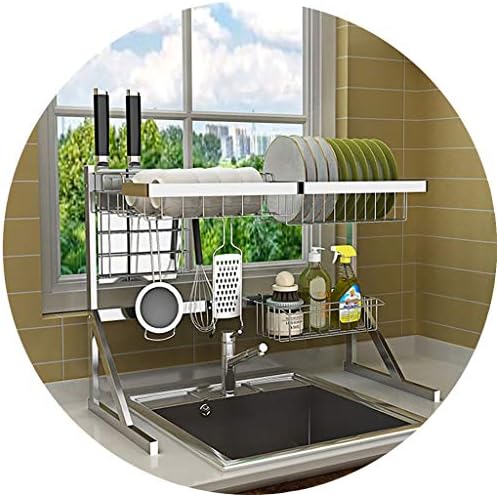 ZJF WDJ 201 Stainless Steel Sink Dish Rack Drain Rack, Kitchen Tableware Storage Rack - 2 Size. (Size : Single sink 64cm)